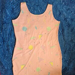 Retro Pink 90's Pattern Party Print Spandex Dress - 2XL Plus Size Mini Dress